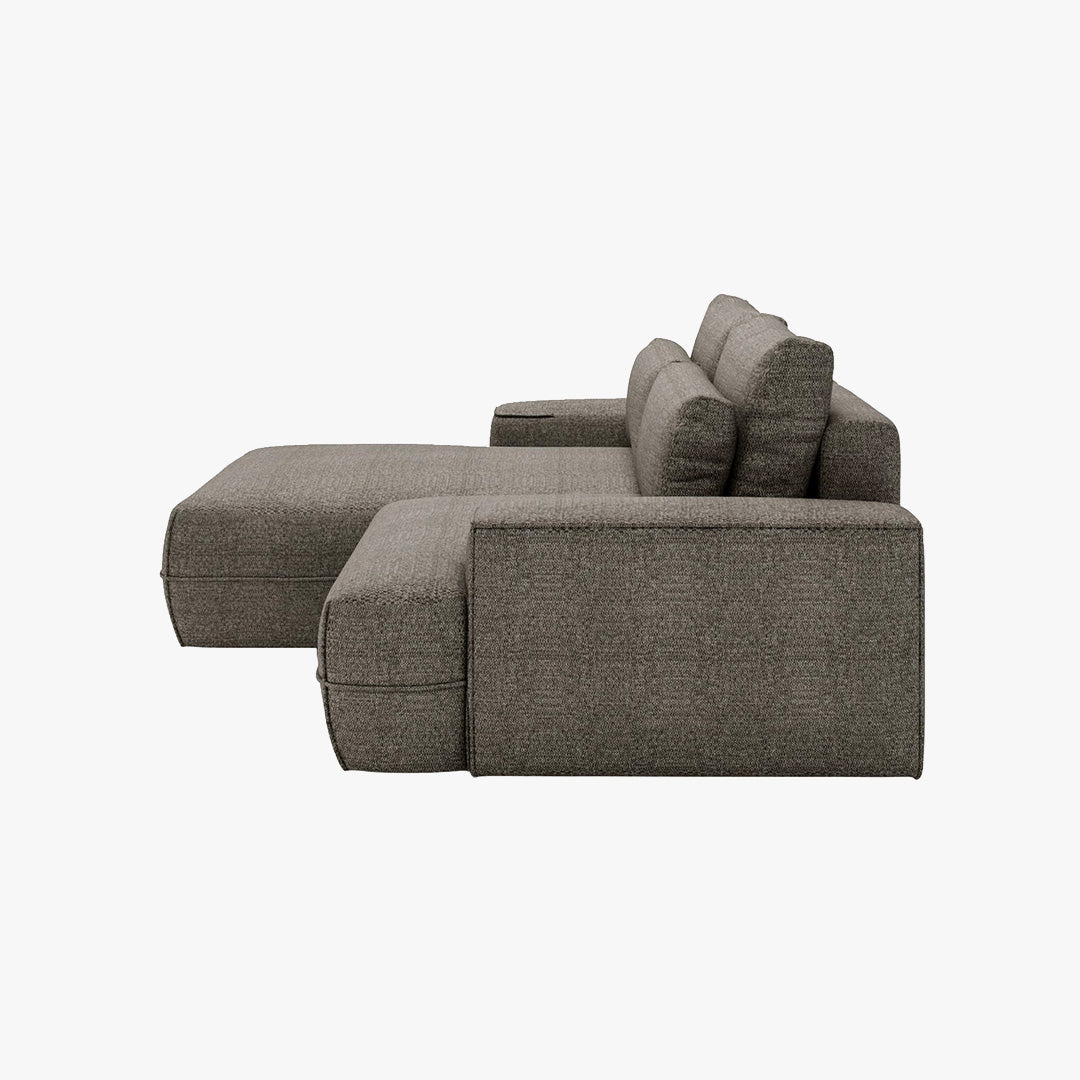 NOEMIA Canapé d'angle convertible avec coffre en tissu taupe - Angle gauche - Canapé d'angle convertible - Mobilier Deco