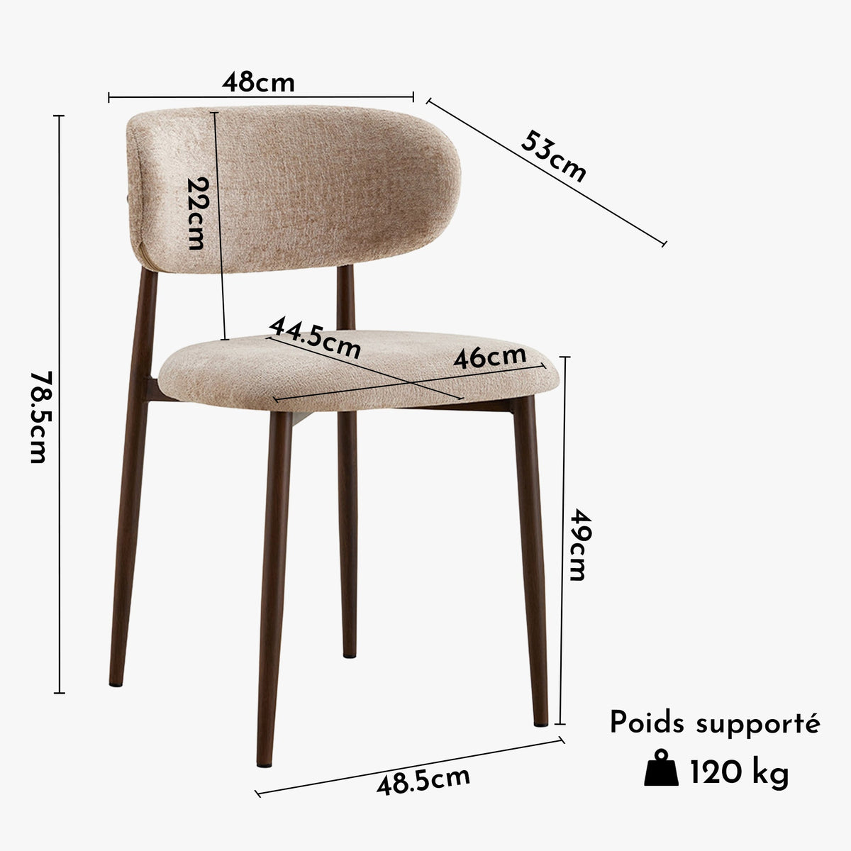 NONO Lot de 2 chaises en tissu beige pieds couleur bois foncé - Mobilier Deco