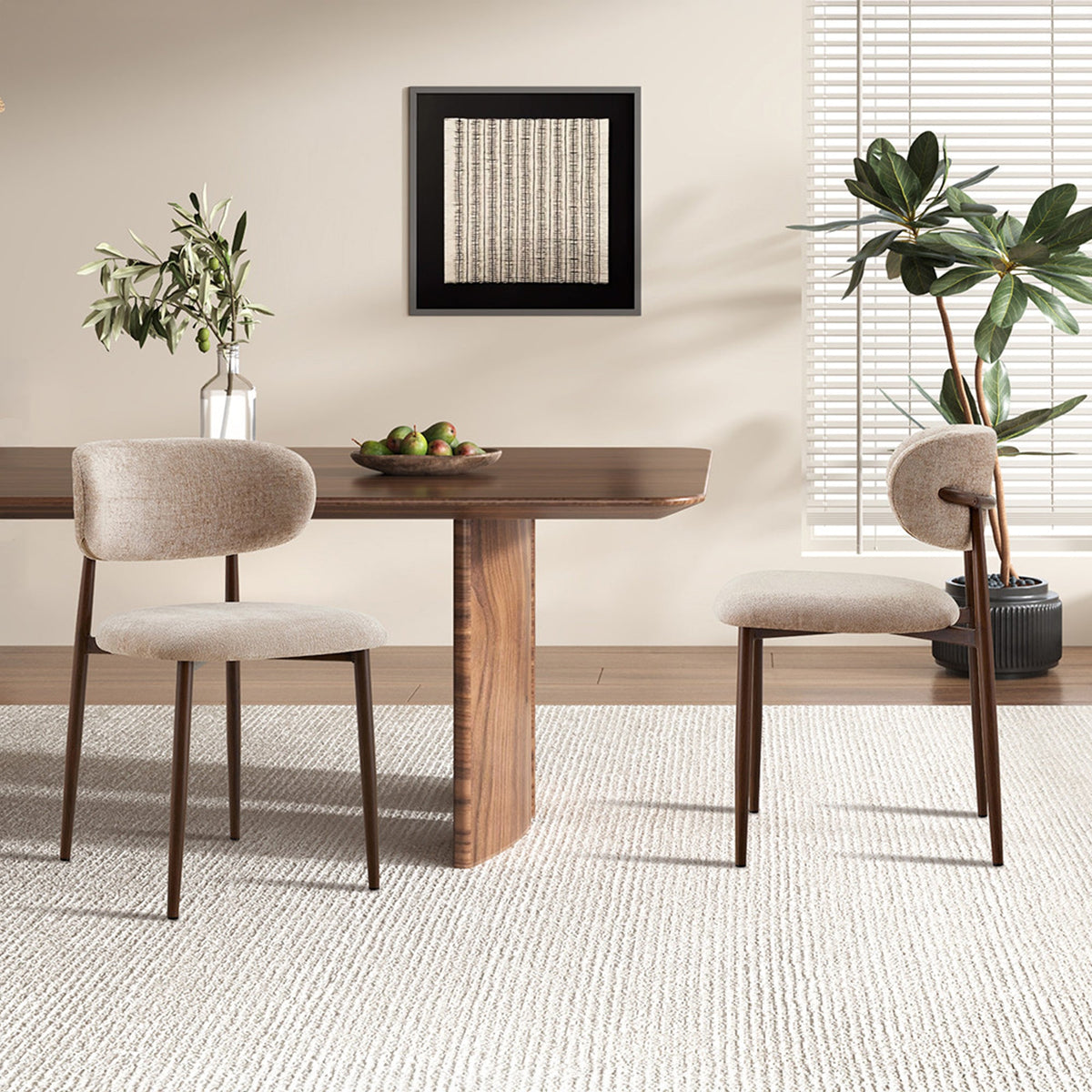 NONO Lot de 2 chaises en tissu beige pieds couleur bois foncé - Mobilier Deco