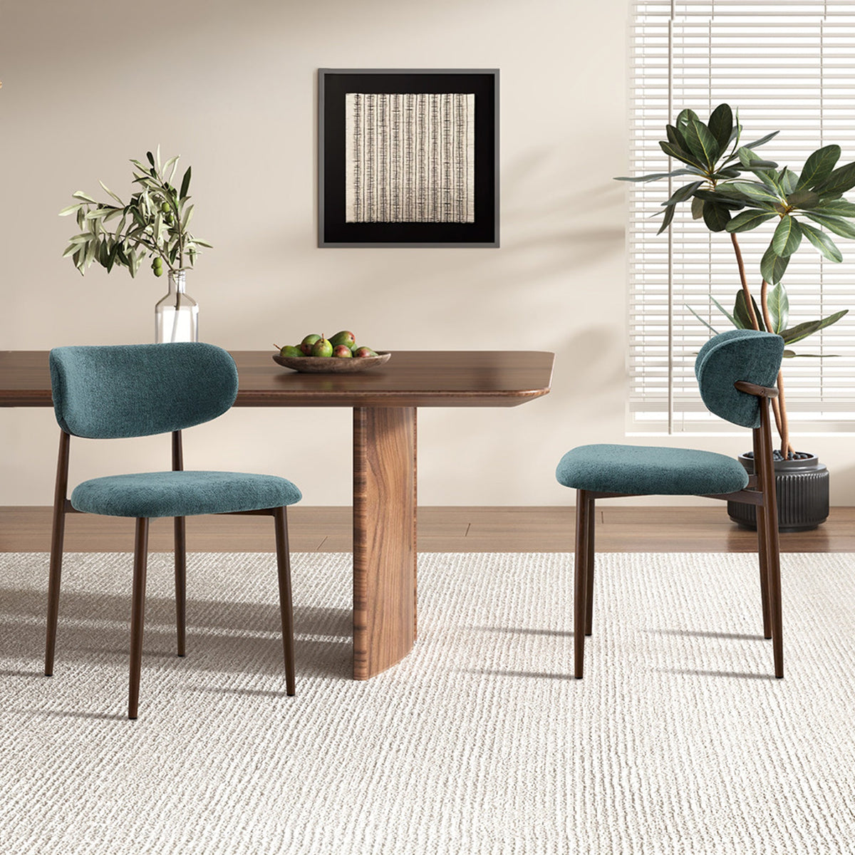 NONO Lot de 2 chaises en tissu bleu pieds couleur bois foncé - Mobilier Deco