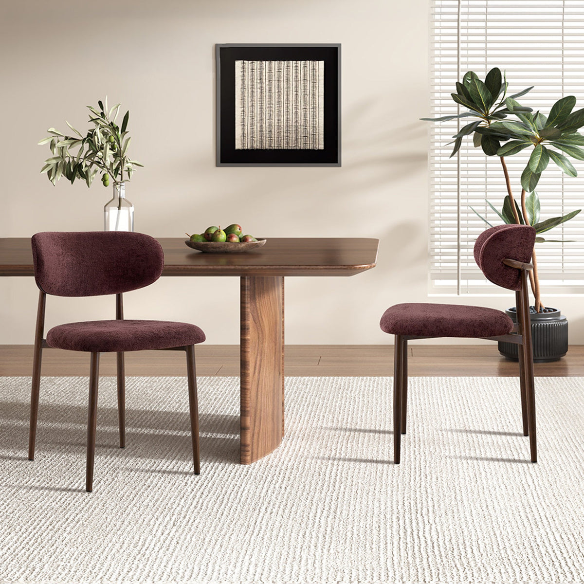 NONO Lot de 2 chaises en tissu prune pieds couleur bois foncé - Mobilier Deco