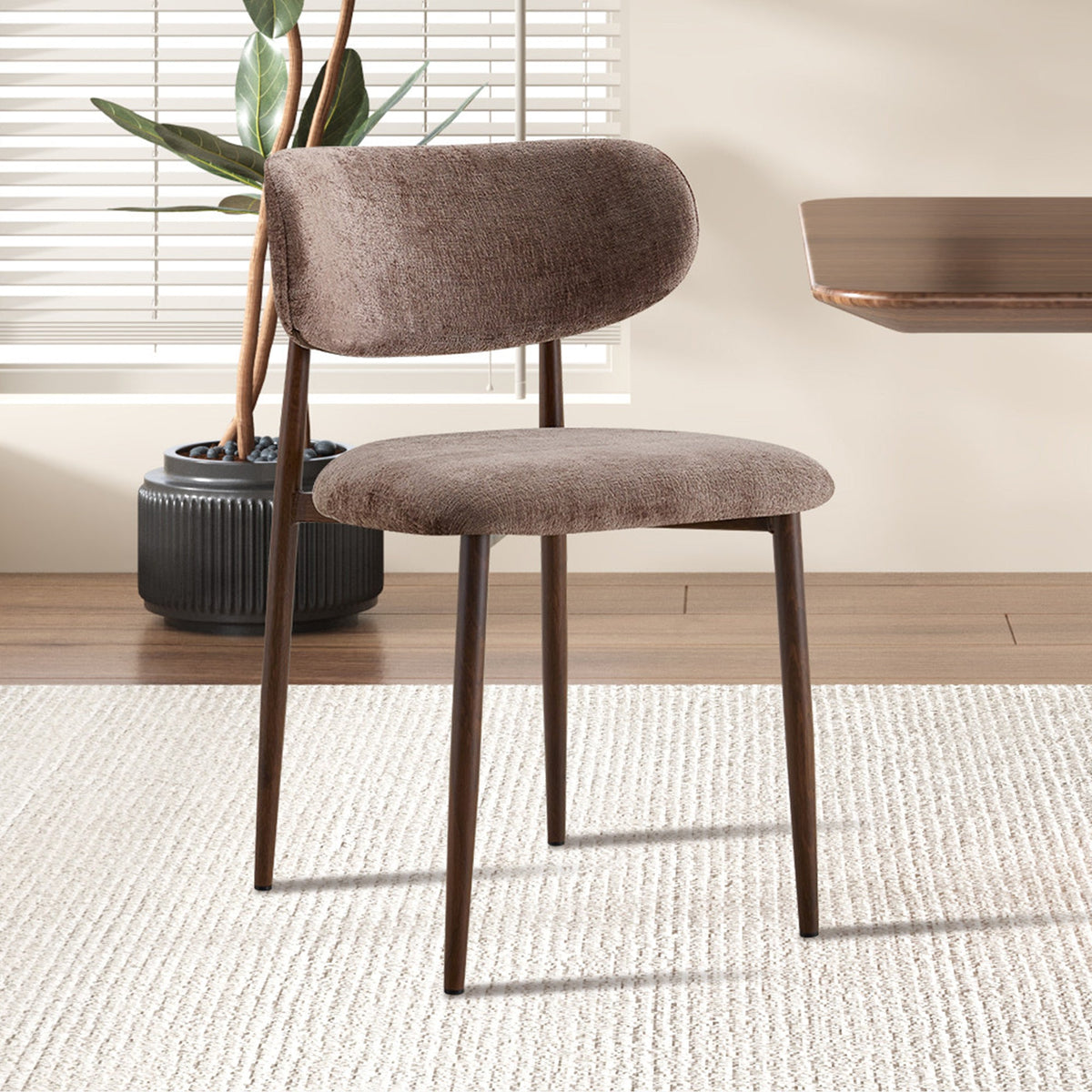 NONO Lot de 2 chaises en tissu taupe pieds couleur bois foncé - Mobilier Deco