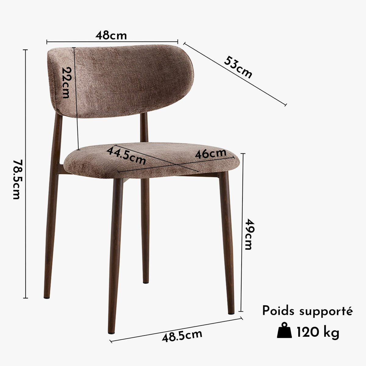 NONO Lot de 2 chaises en tissu taupe pieds couleur bois foncé - Mobilier Deco