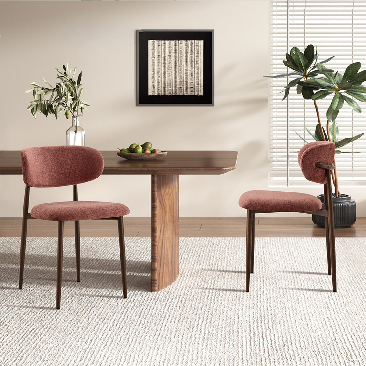 NONO Lot de 2 chaises en tissu terracotta pieds couleur bois foncé - Mobilier Deco