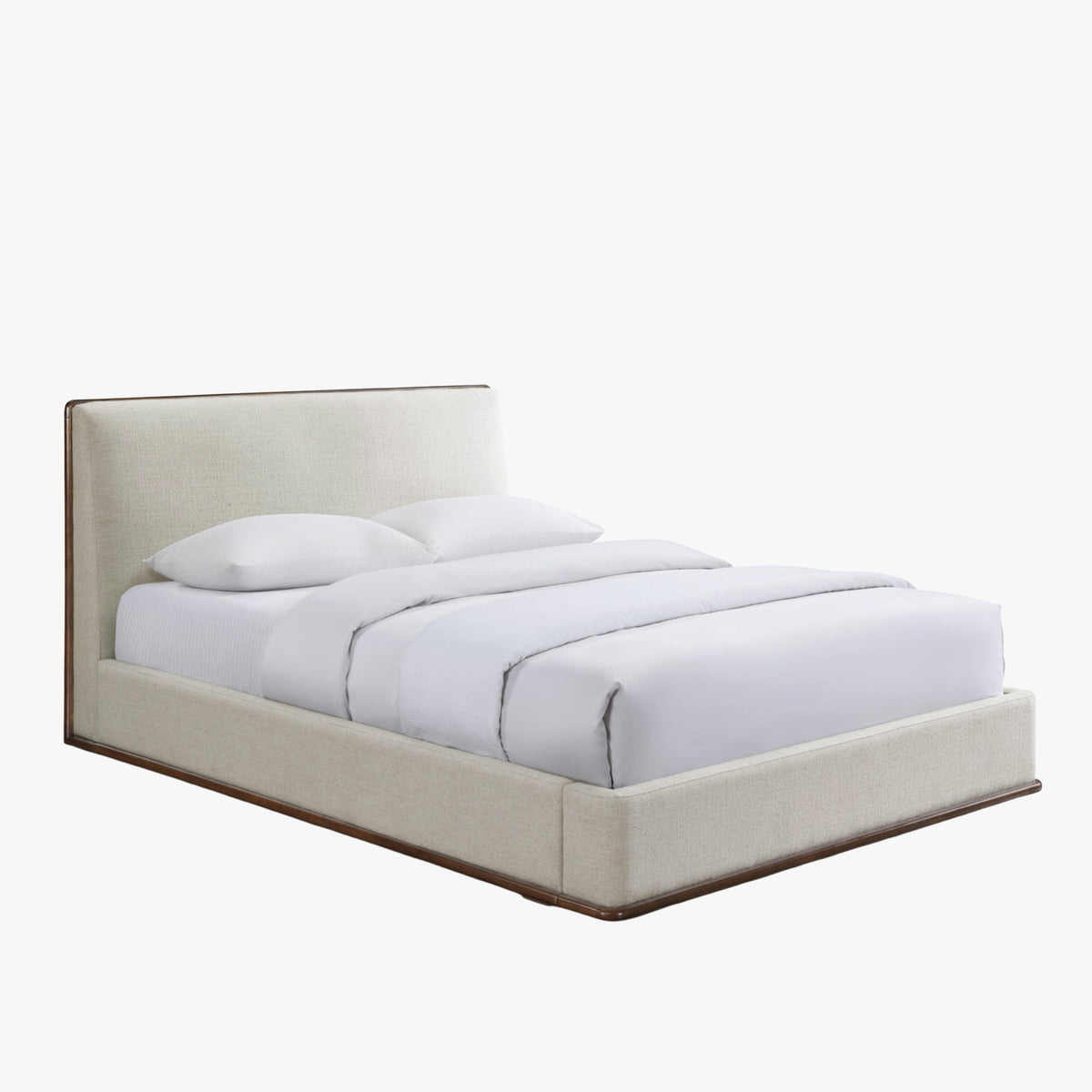 NORIA Lit double en tissu beige et bois foncé 140x190 cm - Lits - Mobilier Deco