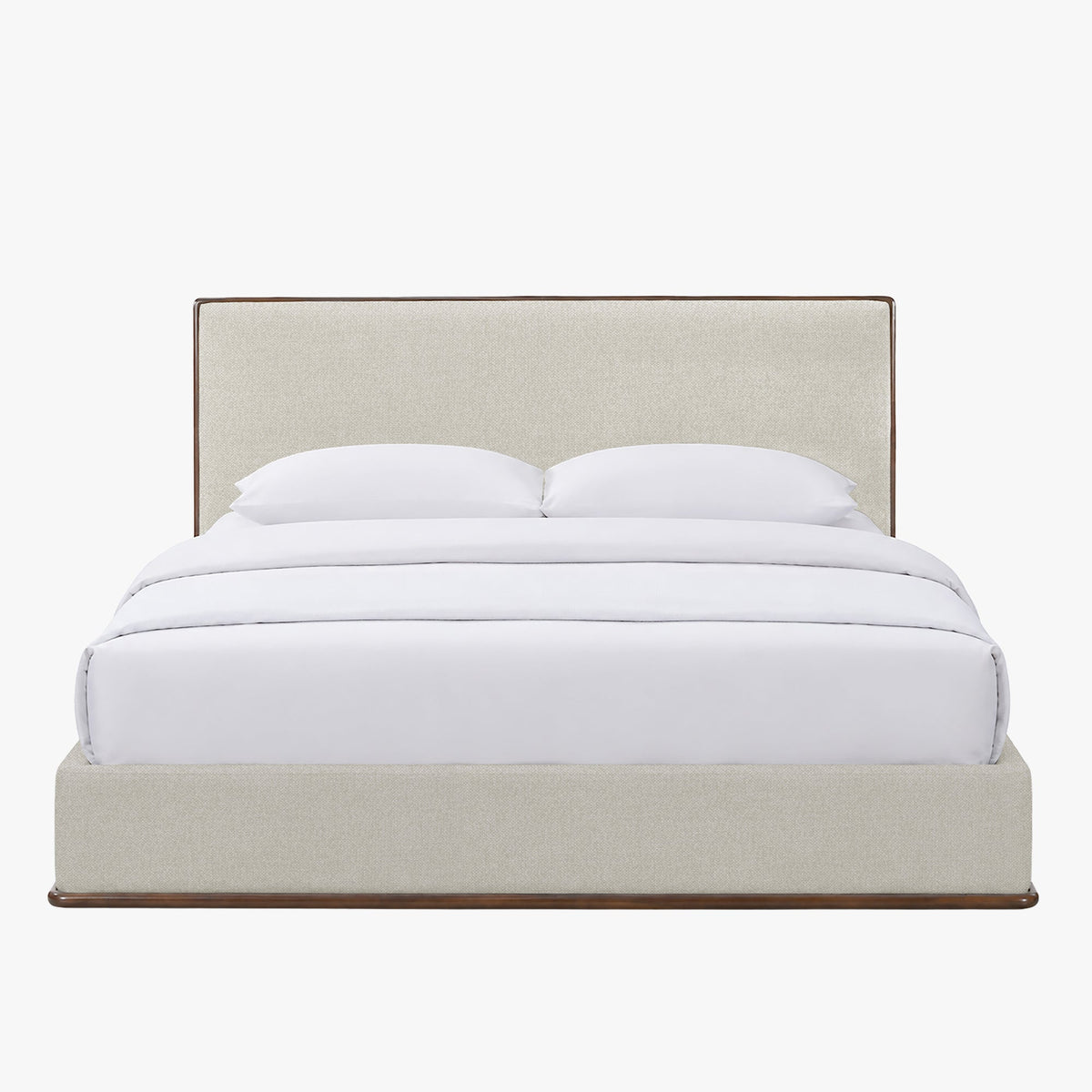 NORIA Lit double en tissu beige et bois foncé 140x190 cm - Lits - Mobilier Deco
