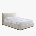 NORIA Lit double en tissu beige et bois foncé 180x200 cm
