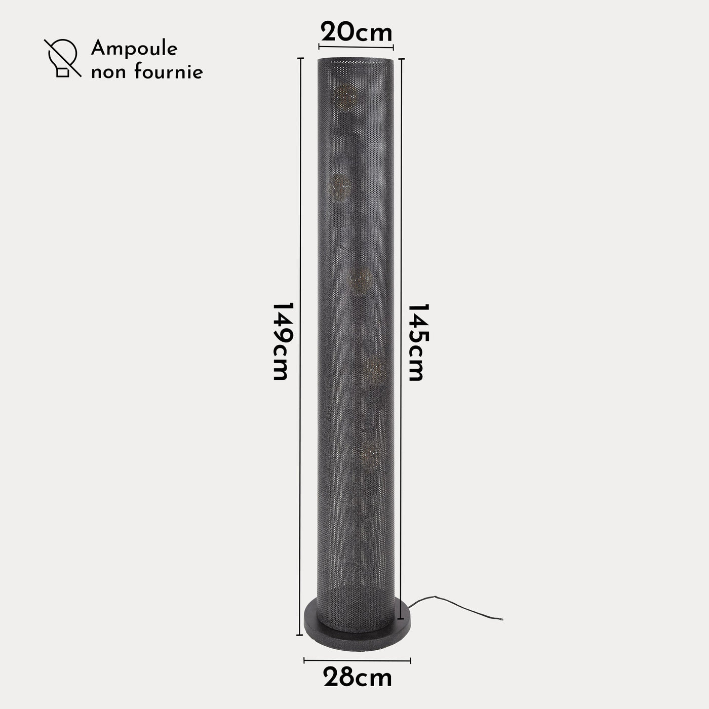 NOVA Lampadaire tube 5 ampoules en métal noir 18x149 cm - Luminaires - Mobilier Deco