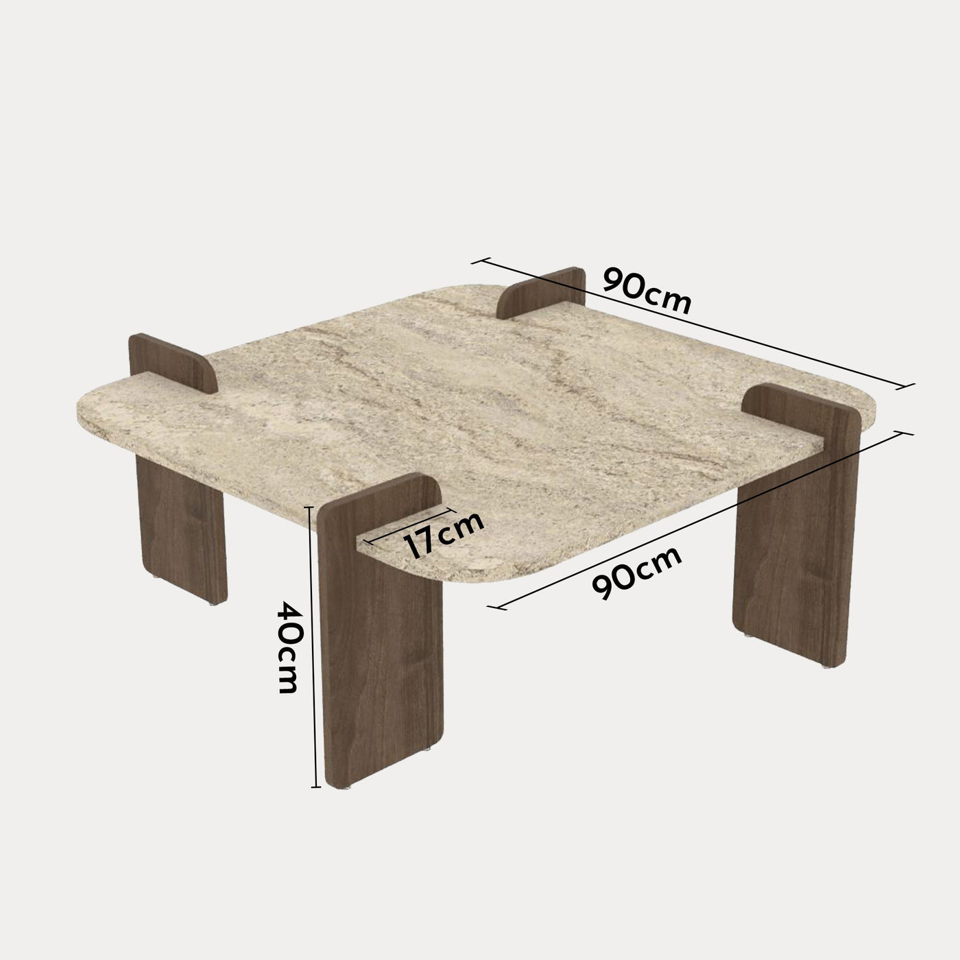 OFELI Table basse carrée beige piètement couleur bois foncé 90 cm - Table basse - Mobilier Deco