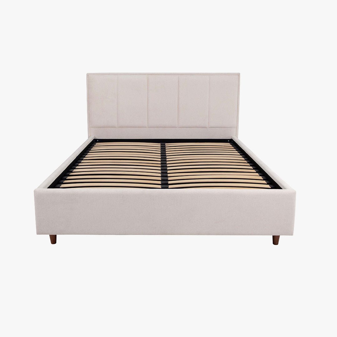 OLEA Lit double en tissu beige avec coffre 160x200 cm - Lits - Mobilier Deco