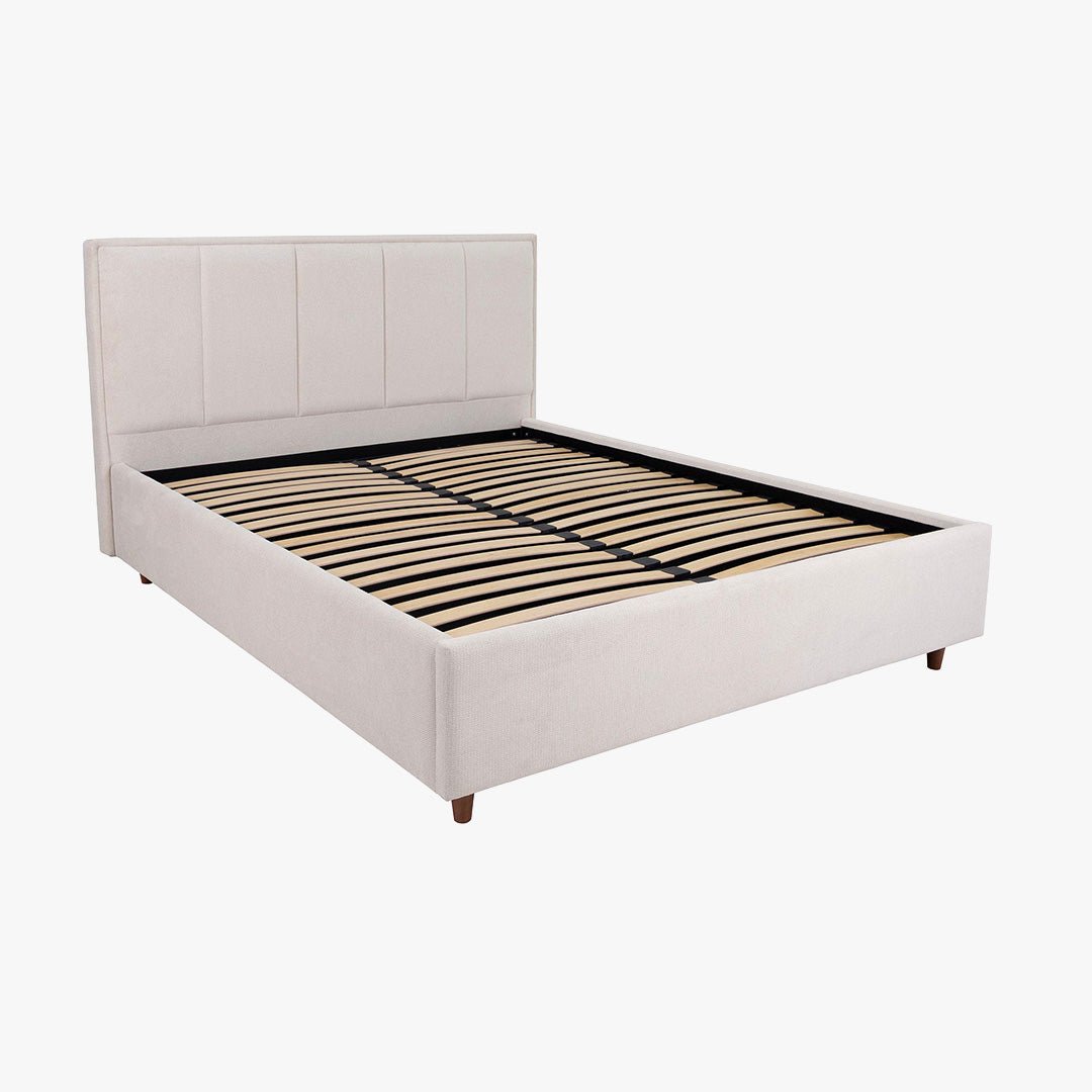 OLEA Lit double en tissu beige avec coffre 160x200 cm - Lits - Mobilier Deco