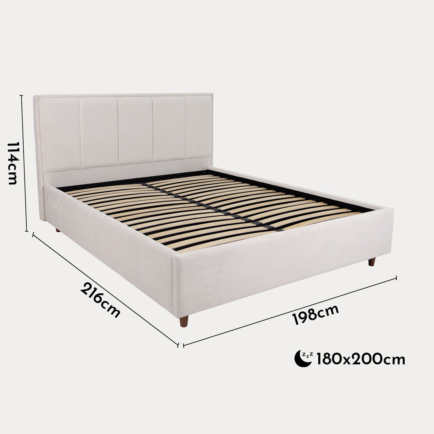 OLEA Lit double en tissu beige avec coffre 180x200 cm - Lits - Mobilier Deco