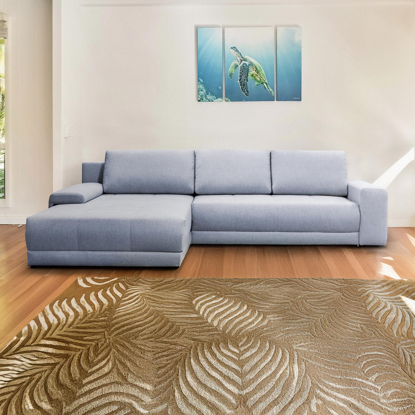 OLIVIA Canapé d'angle convertible avec coffre tissu gris - Configuration fixe - Canapé d'angle convertible - Mobilier Deco