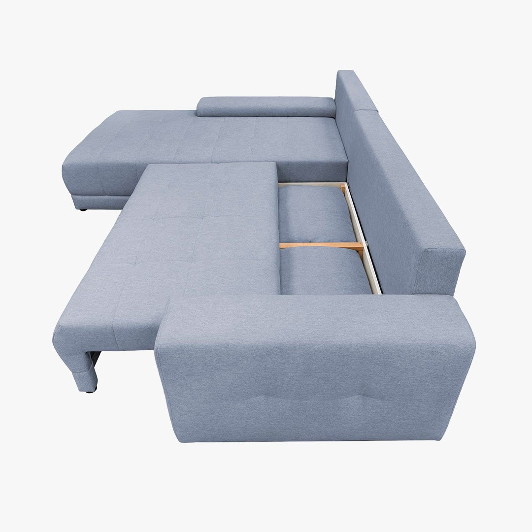 OLIVIA Canapé d'angle convertible avec coffre tissu gris - Configuration fixe - Canapé d'angle convertible - Mobilier Deco