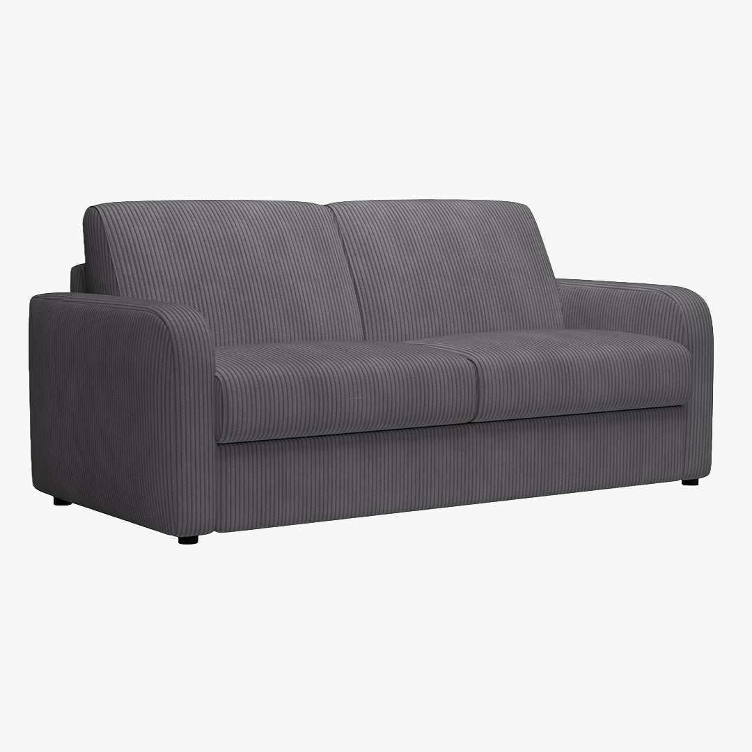 OLIVIER Canapé 3 places convertible en velours côtelé anthracite matelas Memory 14 cm - Canapés convertibles - Mobilier Deco
