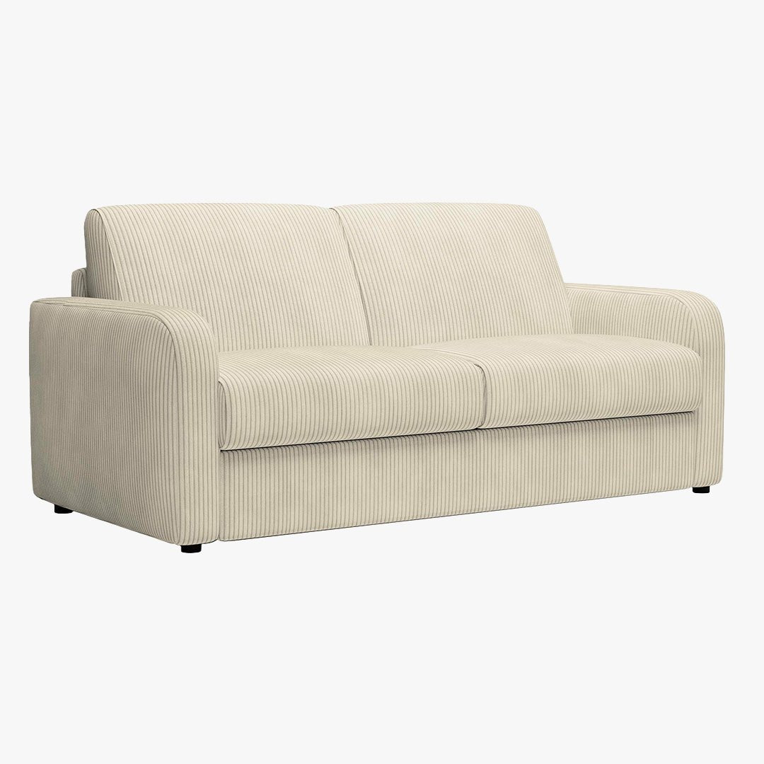 OLIVIER Canapé 3 places convertible en velours côtelé beige matelas Memory 14 cm - Canapés convertibles - Mobilier Deco