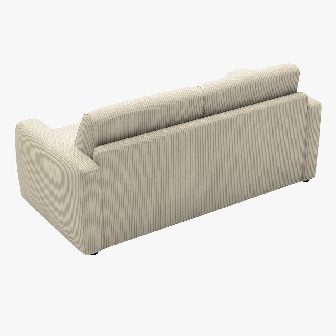 OLIVIER Canapé 3 places convertible en velours côtelé beige matelas Memory 14 cm - Canapés convertibles - Mobilier Deco