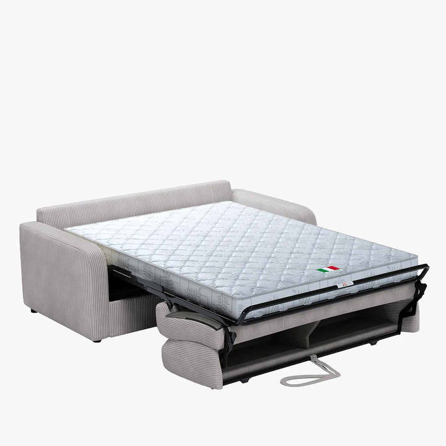OLIVIER Canapé 3 places convertible en velours côtelé gris matelas Memory 14 cm — aperçu vidéo