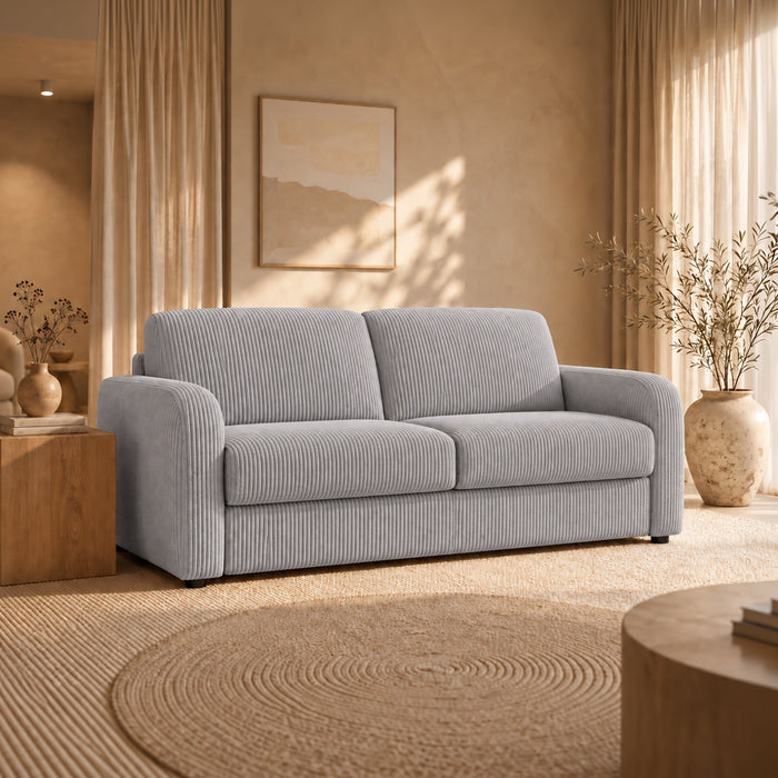 OLIVIER Canapé 3 places convertible en velours côtelé gris matelas Memory 14 cm – Canapés convertibles Mobilier Deco