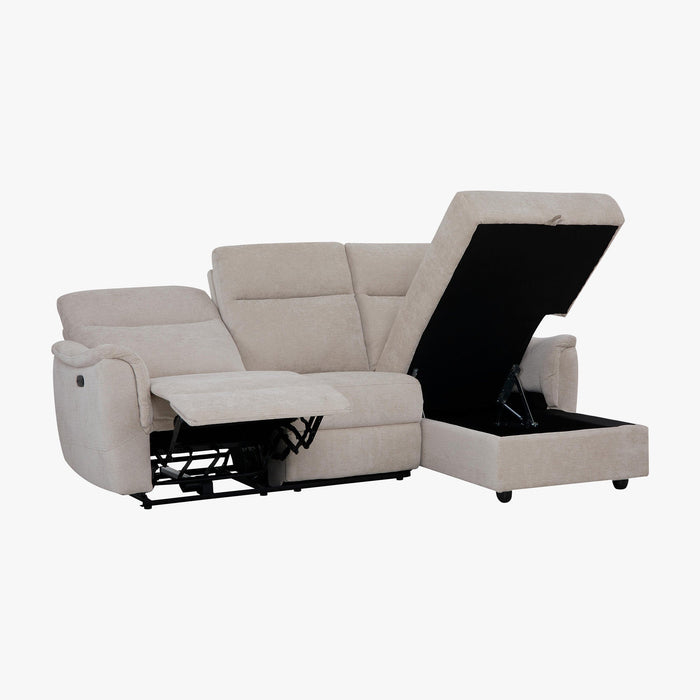 ORION Canapé d'angle relax électrique avec coffre en tissu beige  - Angle droit
