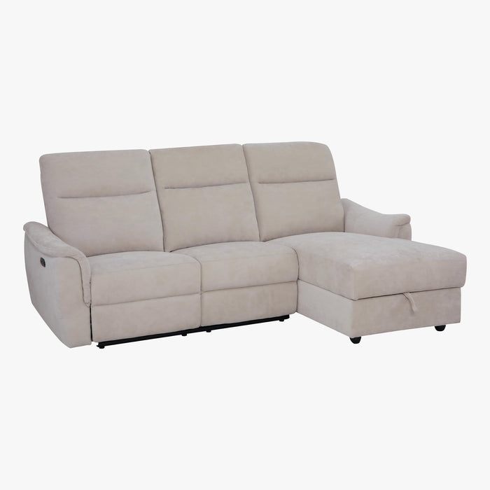 ORION Canapé d'angle relax électrique avec coffre en tissu beige  - Angle droit