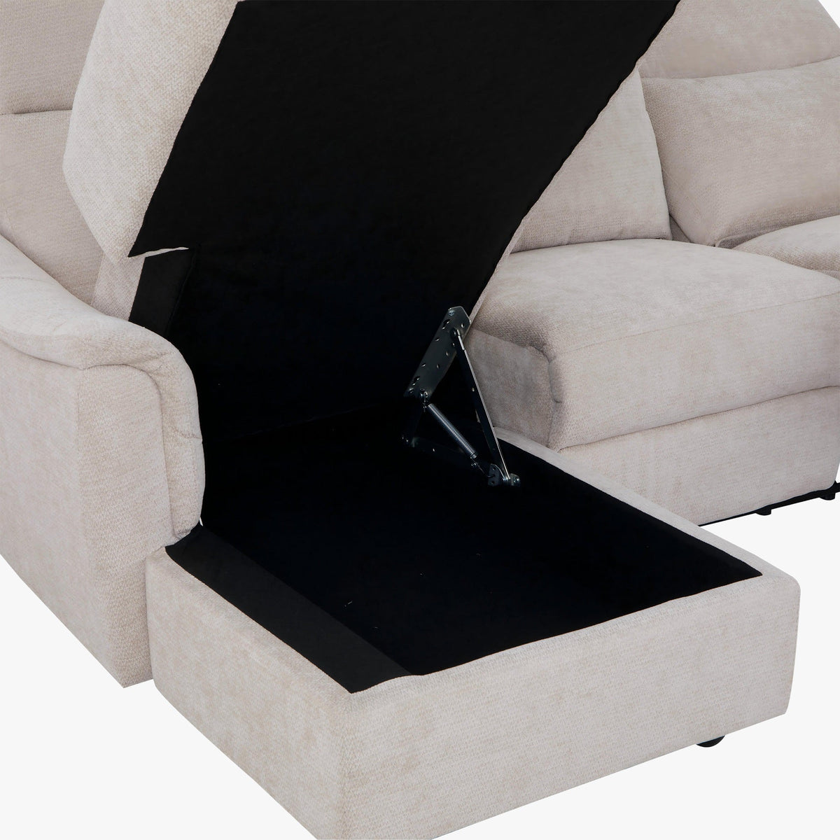ORION Canapé d'angle convertible avec coffre en tissu relax électrique beige - Angle gauche - Canapé relax - Mobilier Deco