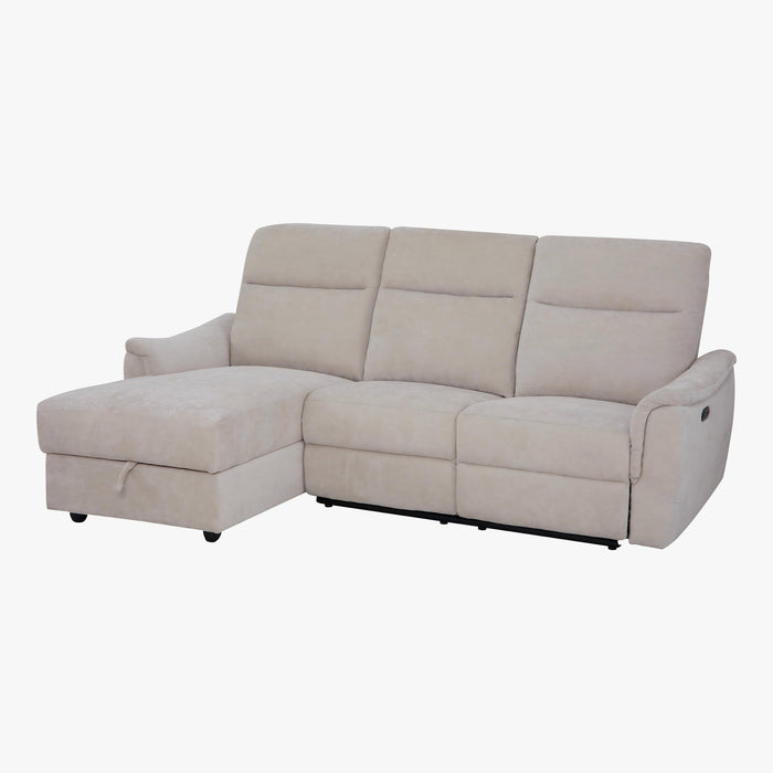 ORION Canapé d'angle relax électrique avec coffre en tissu beige  - Angle gauche
