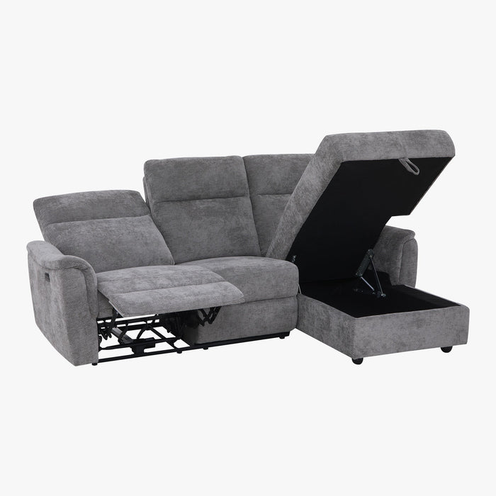 ORION Canapé d'angle relax électrique avec coffre en tissu gris - Angle droit