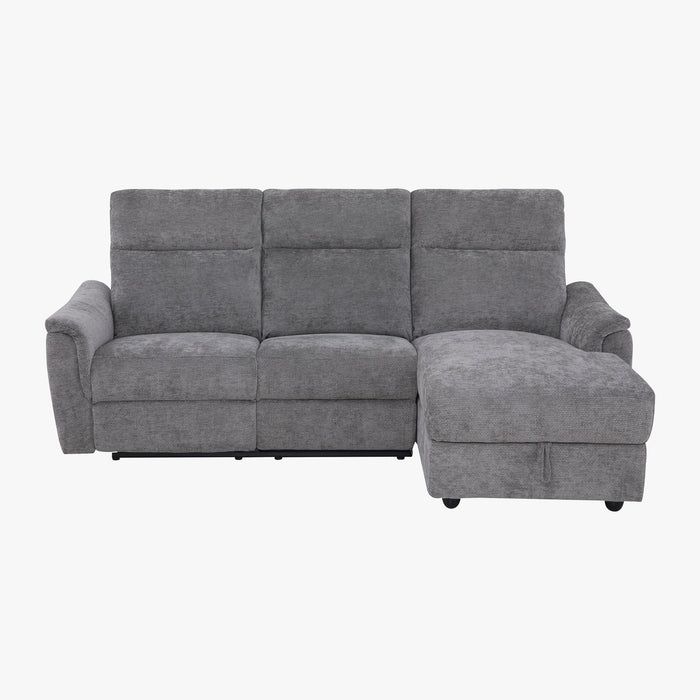 ORION Canapé d'angle relax électrique avec coffre en tissu gris - Angle droit
