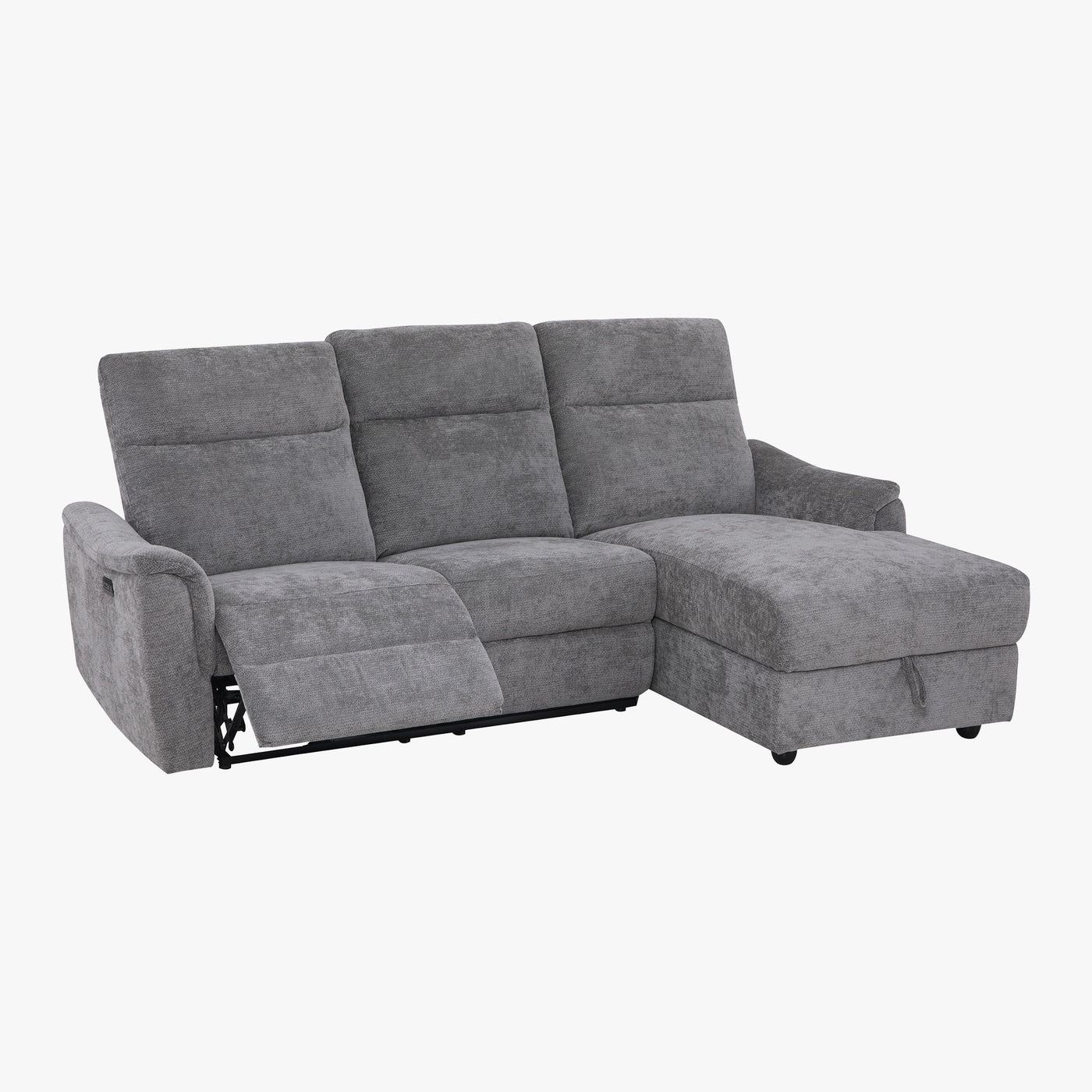 ORION Canapé d'angle convertible avec coffre en tissu relax électrique gris - Angle droit - Canapé relax - Mobilier Deco