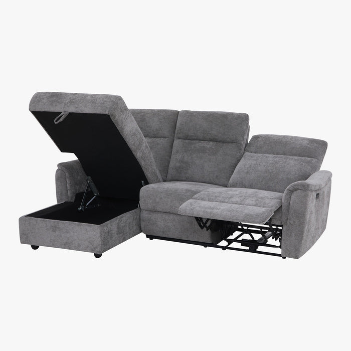 ORION Canapé d'angle relax électrique avec coffre en tissu gris - Angle gauche