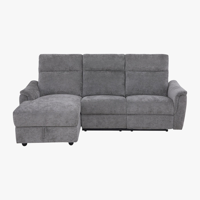 ORION Canapé d'angle relax électrique avec coffre en tissu gris - Angle gauche
