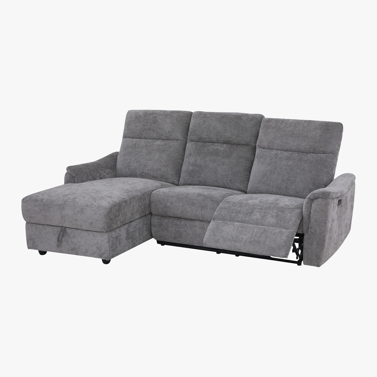 ORION Canapé d'angle convertible avec coffre en tissu relax électrique gris - Angle gauche - Canapé relax - Mobilier Deco