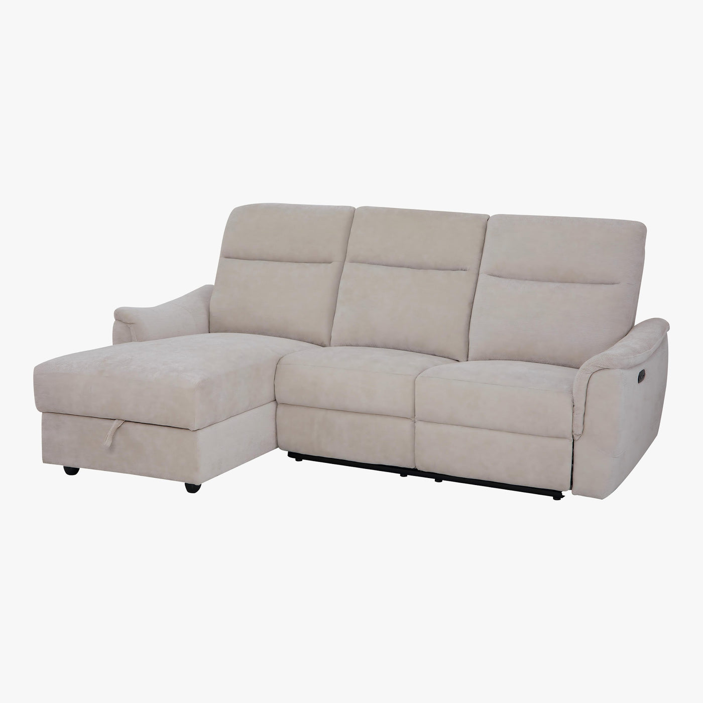 ORION Canapé d'angle convertible avec coffre en tissu relax électrique beige - Angle gauche