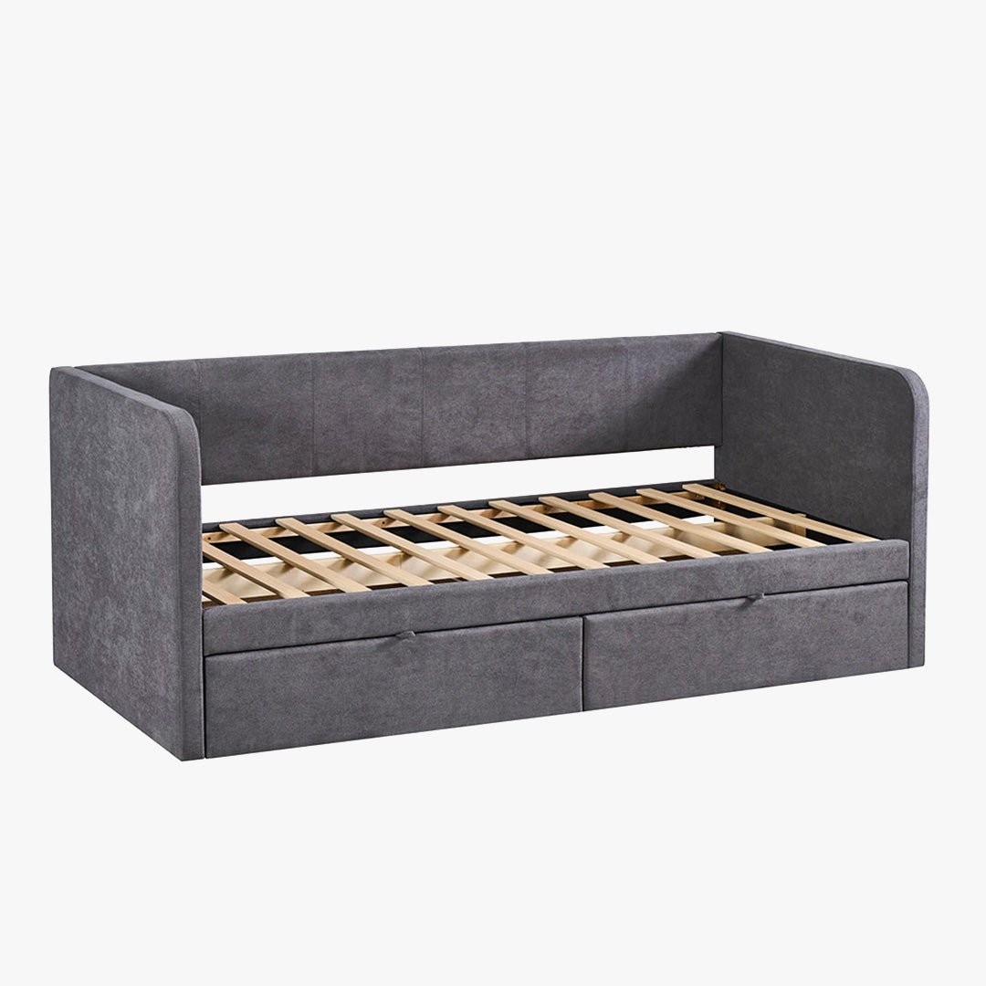 PARMA Lit simple en tissu gris avec 2 tiroirs 90x200 cm - Lit enfant - Mobilier Deco