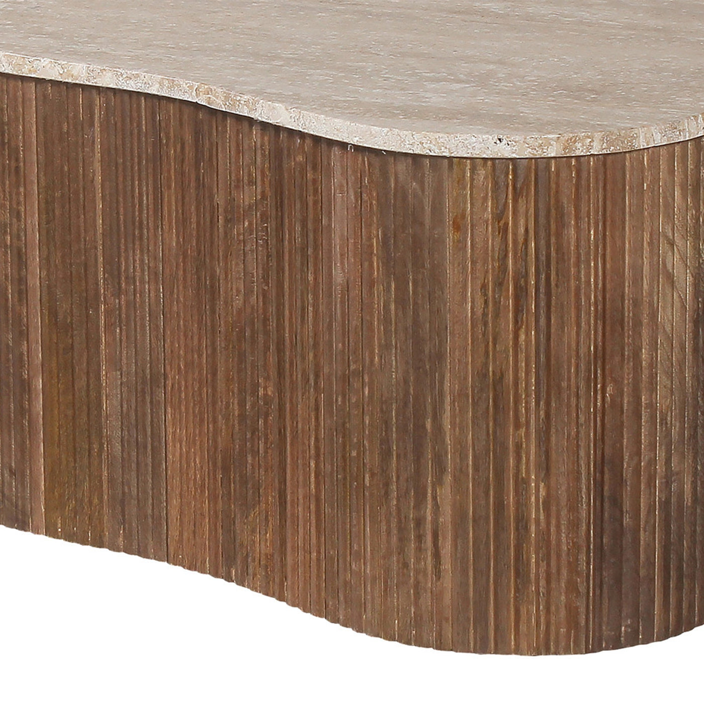 PAUL Table basse en travertin et bois de manguier 83 cm - Table basse - Mobilier Deco