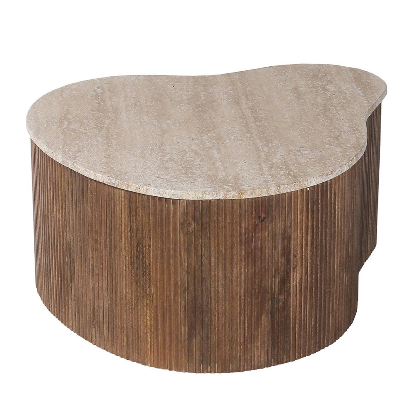 PAUL Table basse en travertin et bois de manguier 83 cm - Table basse - Mobilier Deco