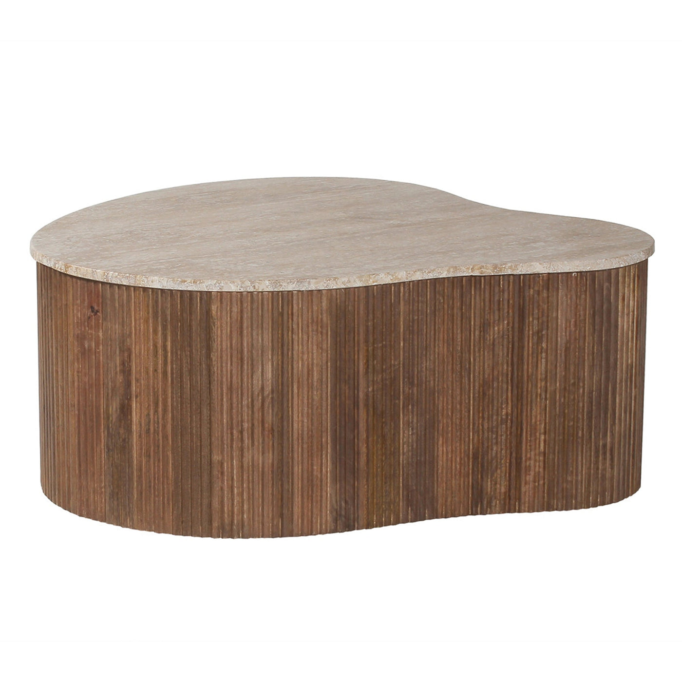 PAUL Table basse en travertin et bois de manguier 83 cm - Table basse - Mobilier Deco