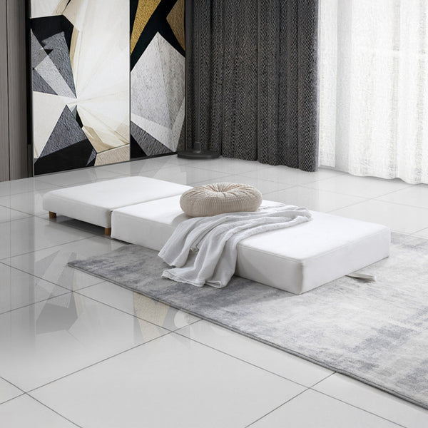 PAULA Banquette carrée convertible en tissu blanc écru