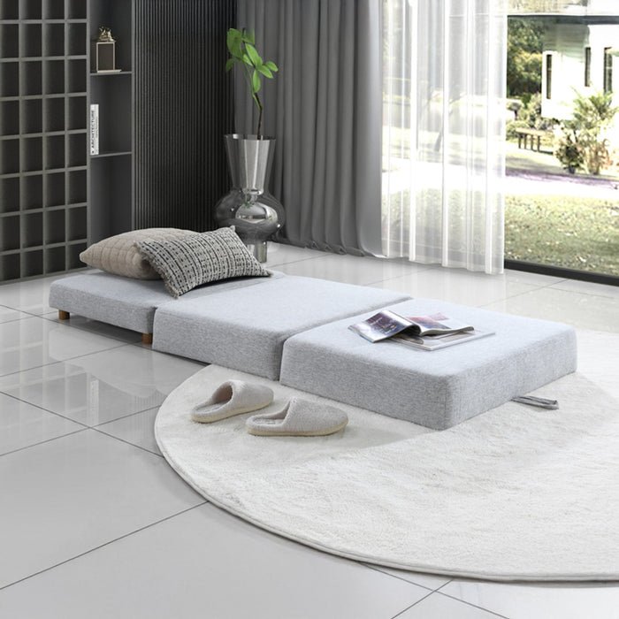 PAULA Banquette carrée convertible en tissu gris clair – Banquettes Mobilier Deco