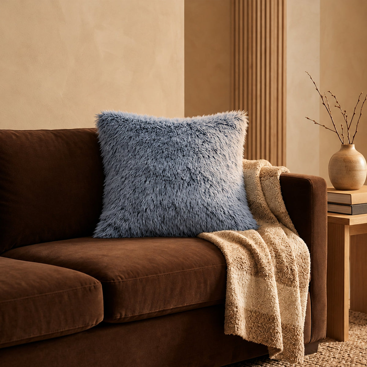 PERLA Coussin carré en tissu bleu 42x42 cm - Coussins - Mobilier Deco