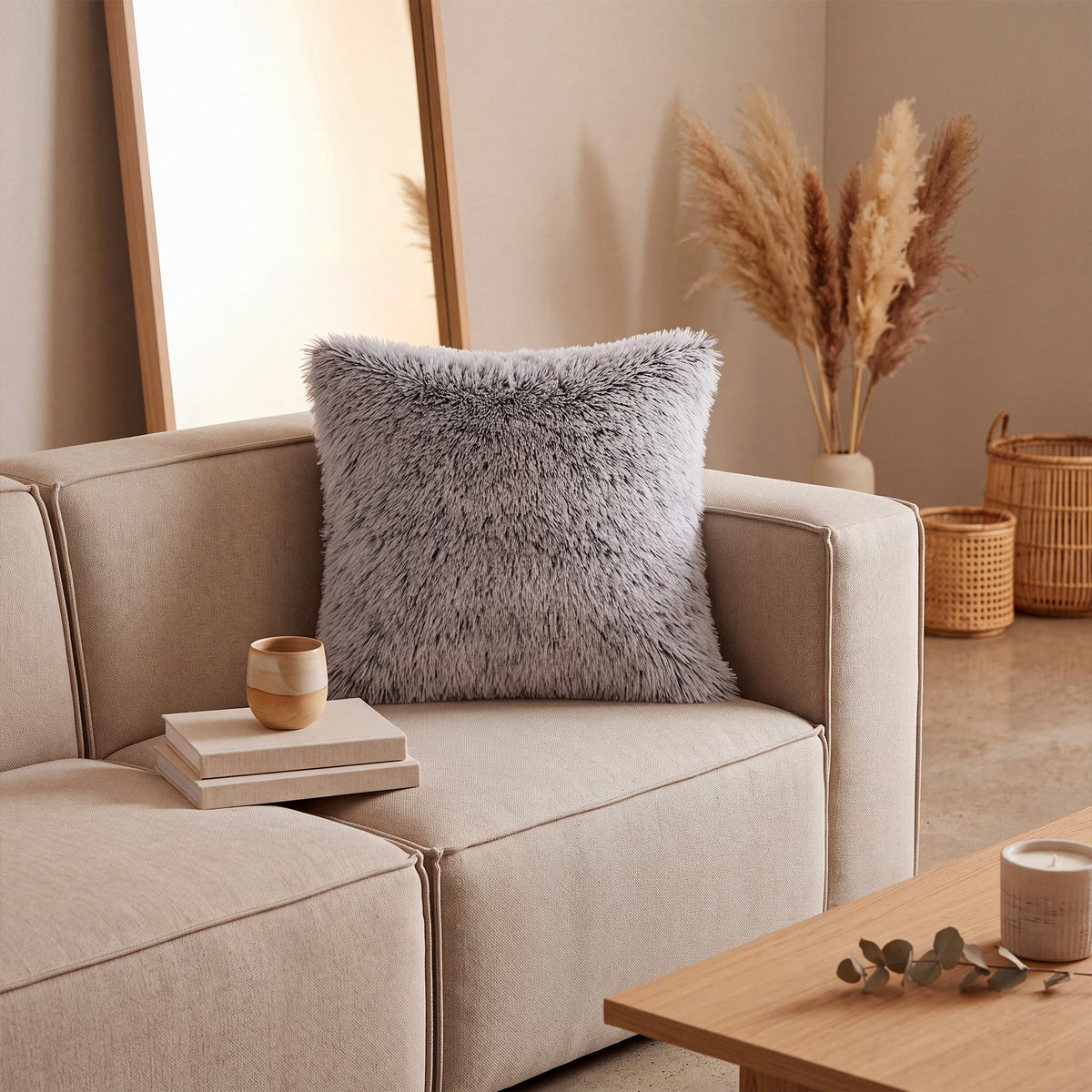 PERLA Coussin carré en tissu gris 42x42 cm - Coussins - Mobilier Deco