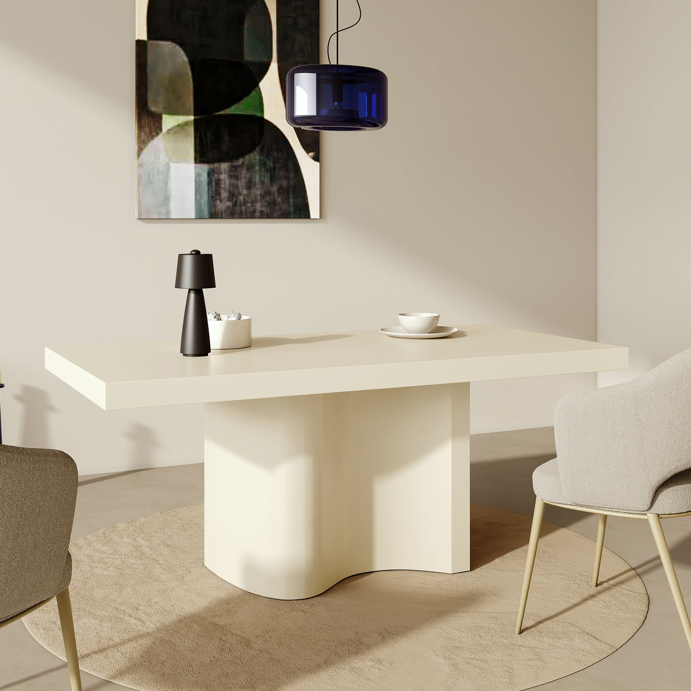 PEYRA Table à manger en marbre d'ingénierie beige - Table à manger - Mobilier Deco