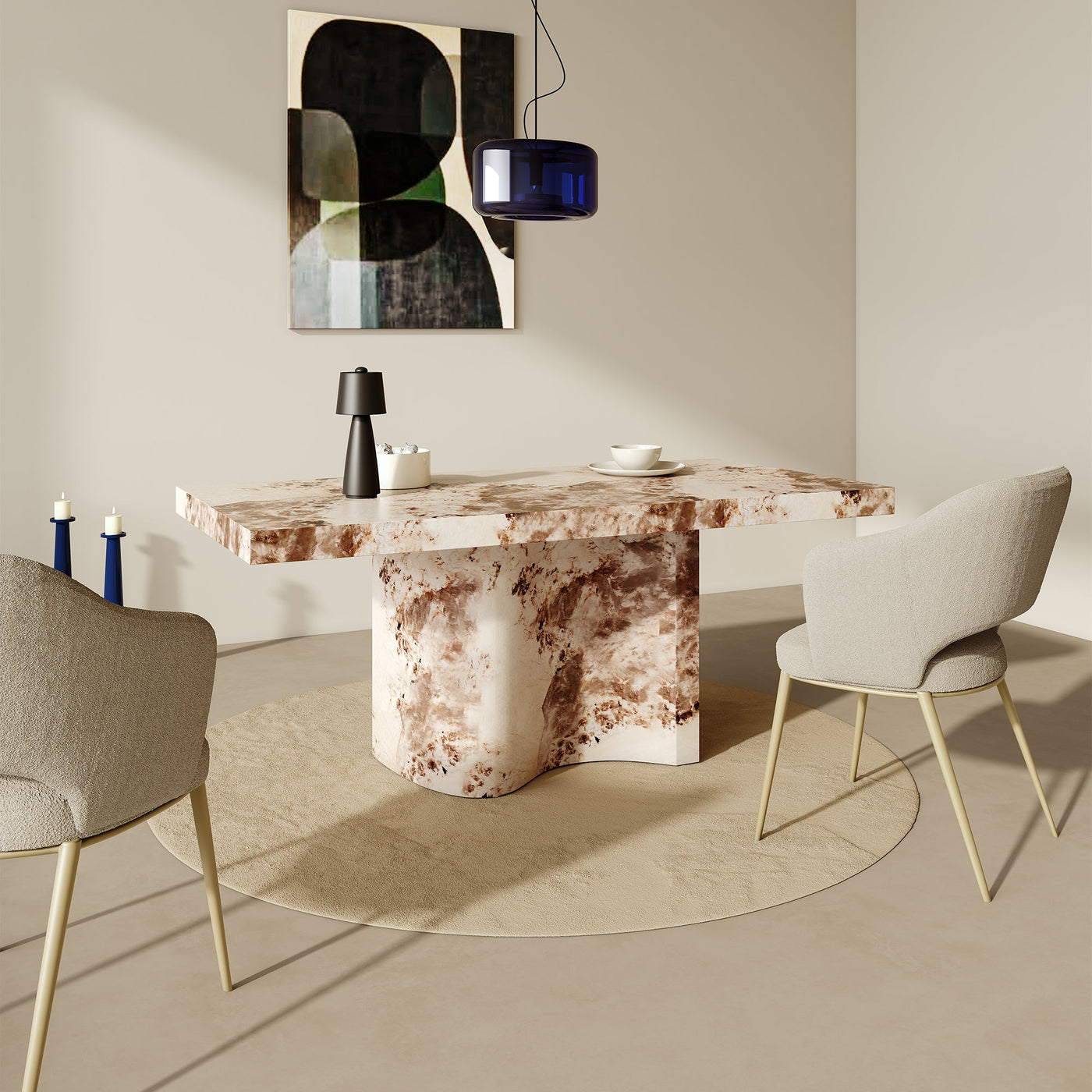 PEYRA Table à manger en marbre d'ingénierie beige et marron - Table à manger - Mobilier Deco