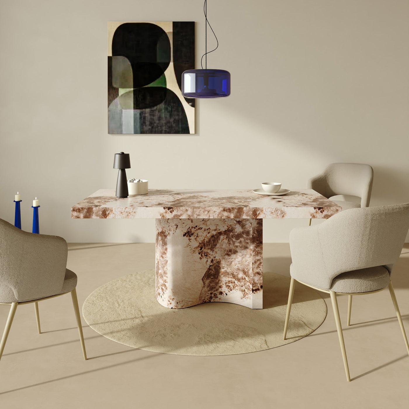 PEYRA Table à manger en marbre d'ingénierie beige et marron - Table à manger - Mobilier Deco