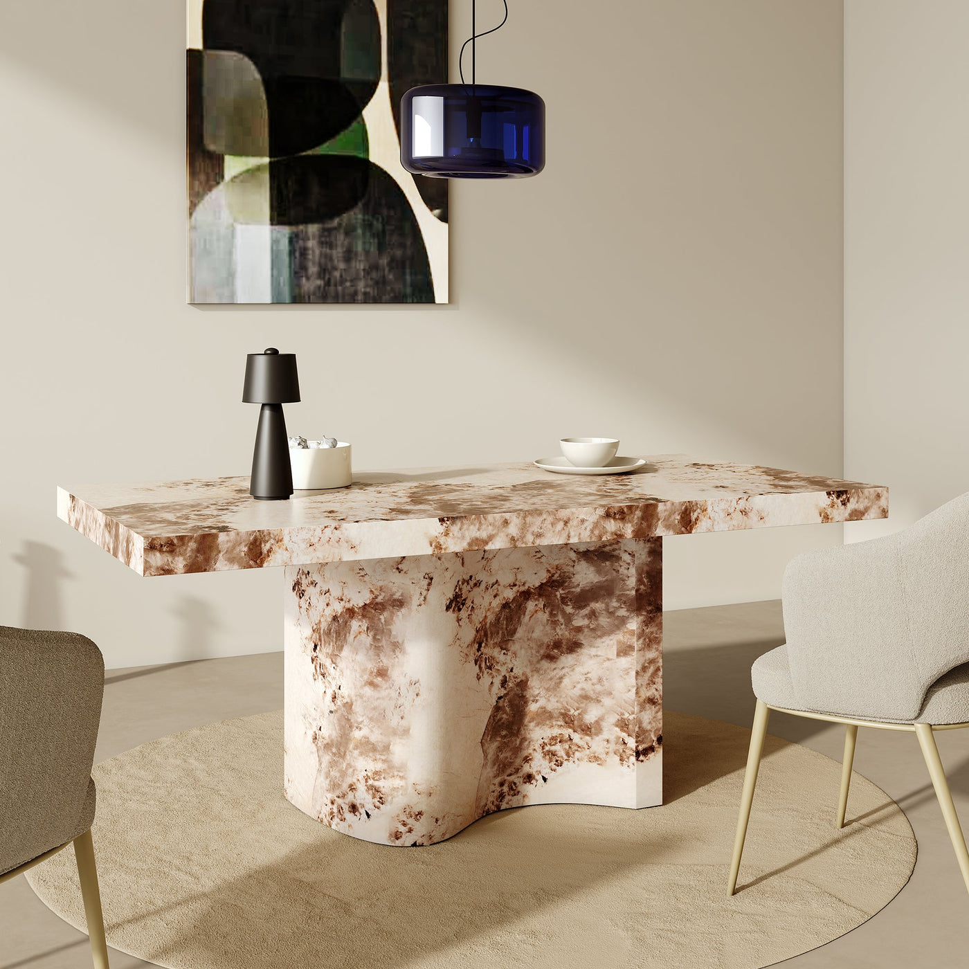PEYRA Table à manger en marbre d'ingénierie beige et marron - Table à manger - Mobilier Deco