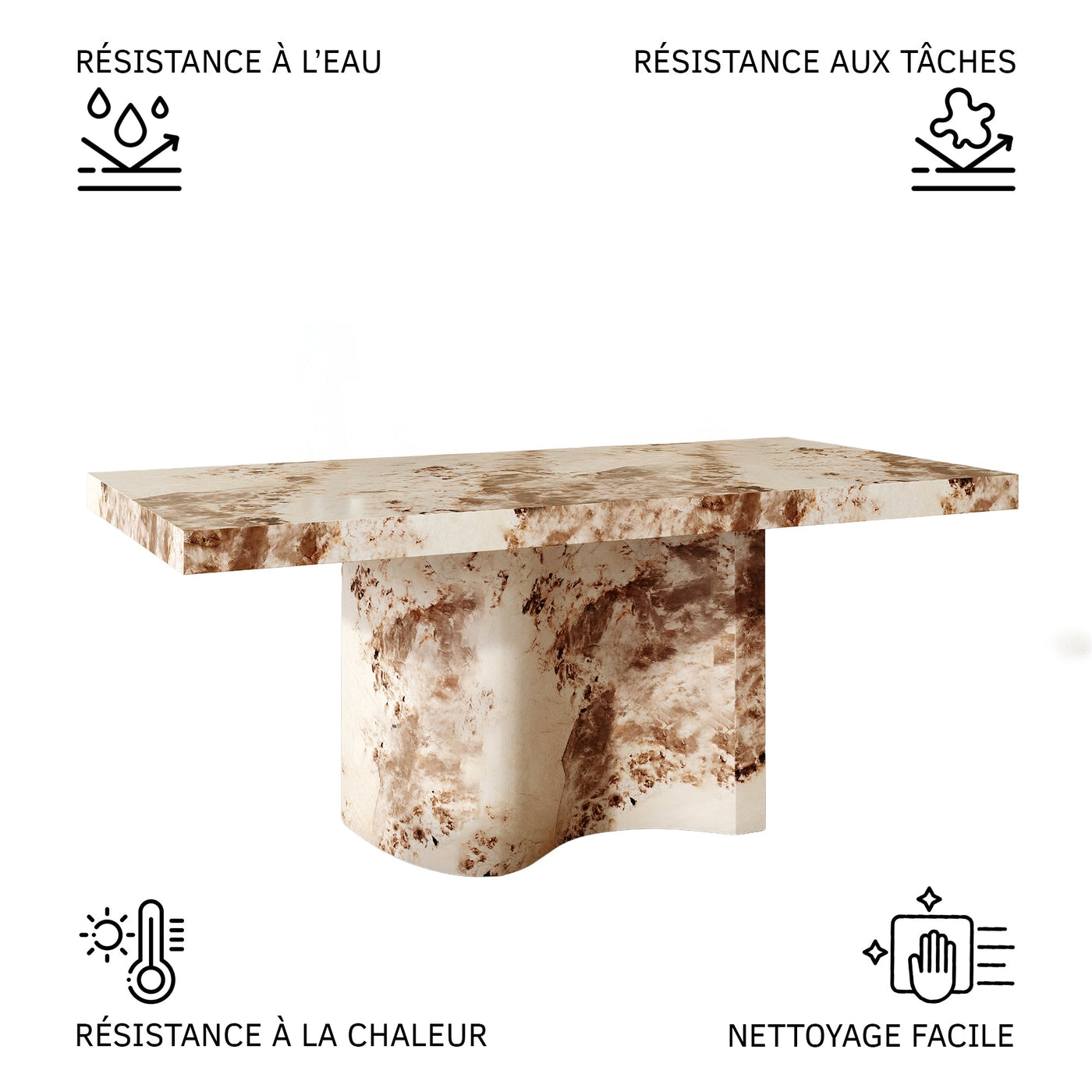 PEYRA Table à manger en marbre d'ingénierie beige et marron - Table à manger - Mobilier Deco