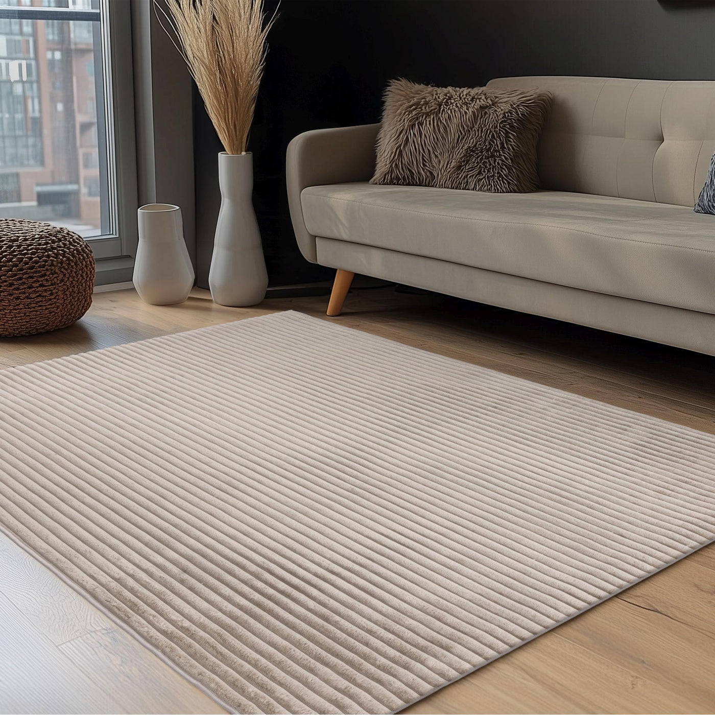 PLUSH Tapis en velours côtelé taupe - 160x230 cm - Tapis - Mobilier Deco