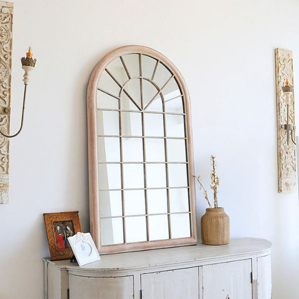 POLO Miroir mural arche en fer couleur bois 131x75 cm