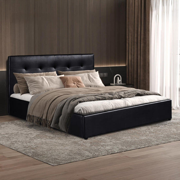 PORTO Lit double en simili cuir noir avec coffre 160x200 cm – Lits Mobilier Deco